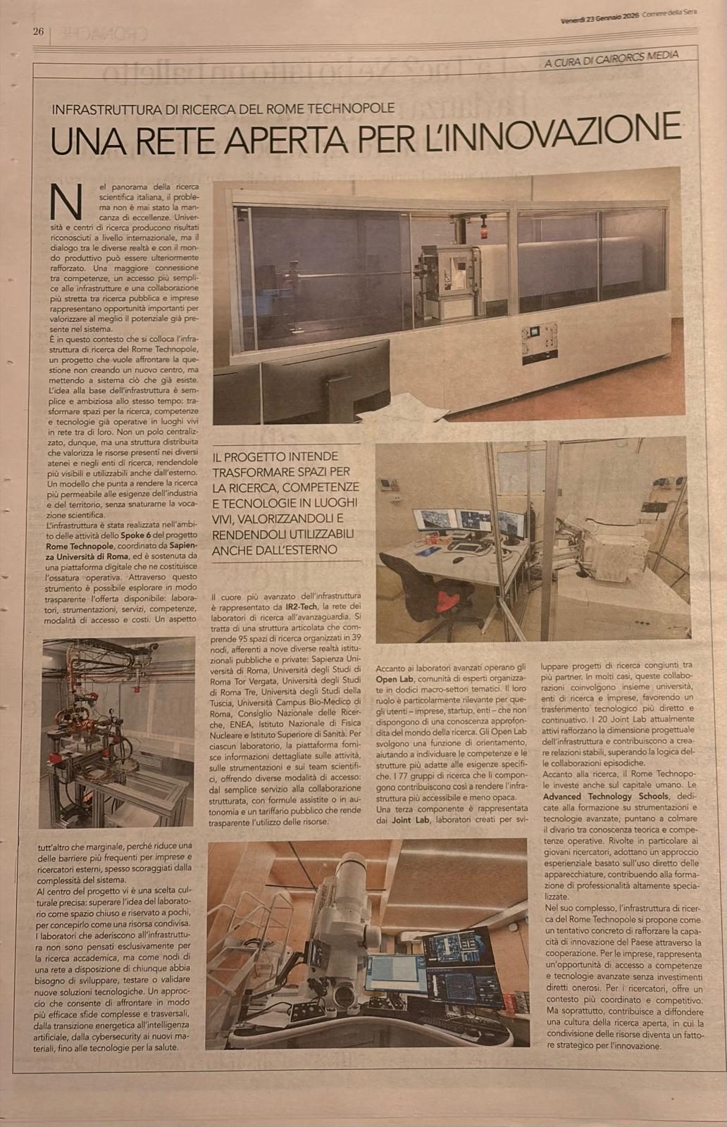 Le infrastrutture di ricerca del Rome Technopole sulla stampa